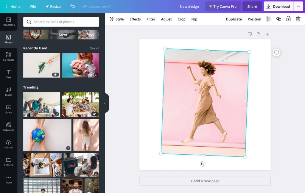 Example of a photo editing feature you can use in Canva.
