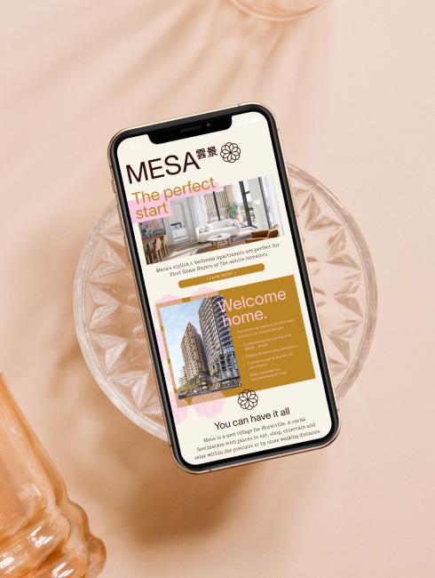 Image of phone on desk showing design example of Mesa email newsletter