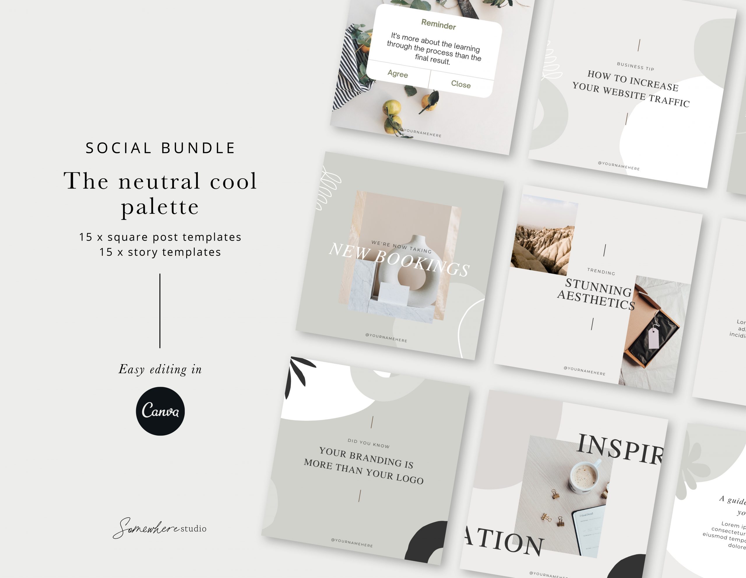 Neutral cool palette is modern and unique