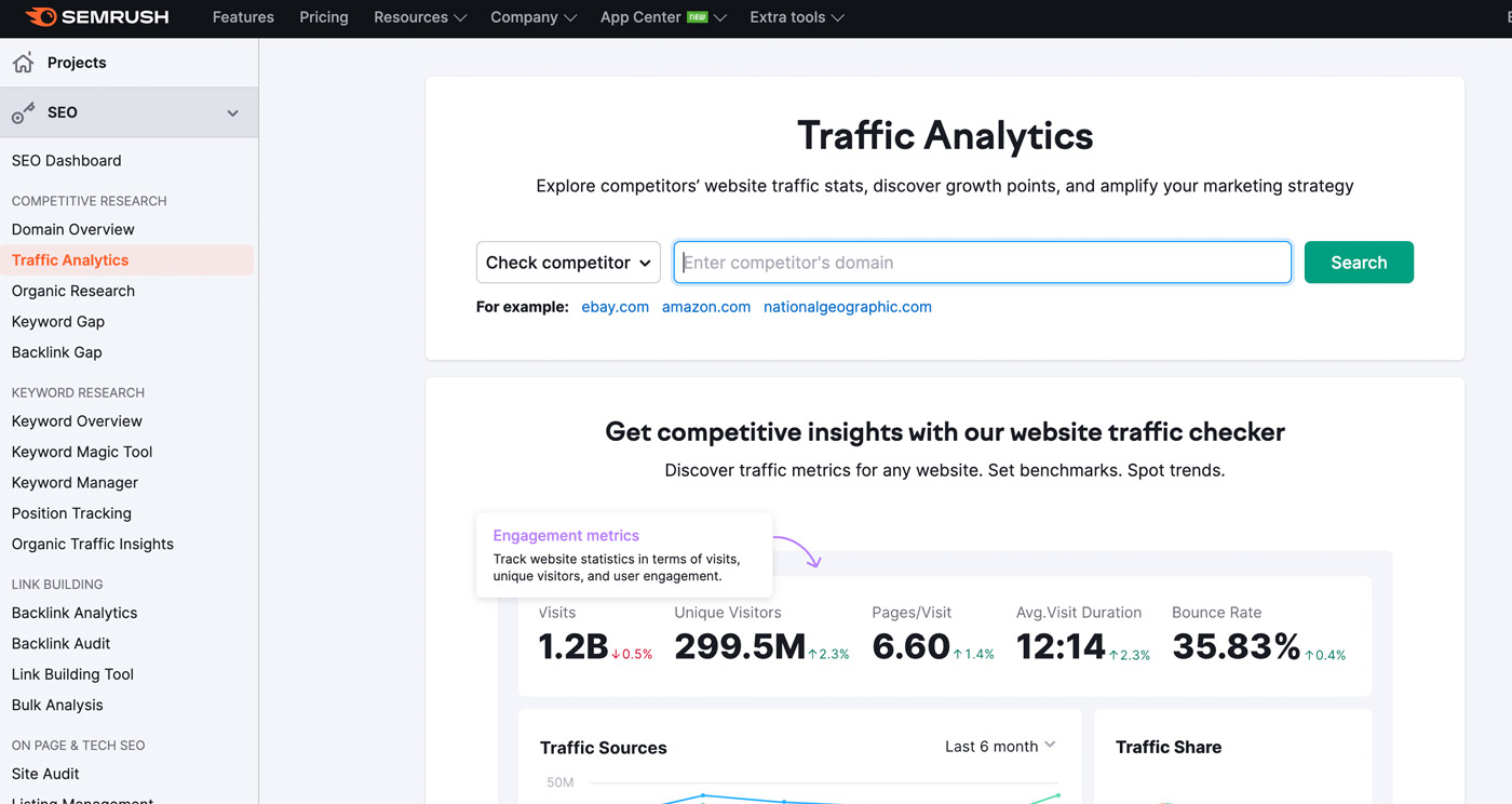 SEMrush online platform for SEO and keyword research