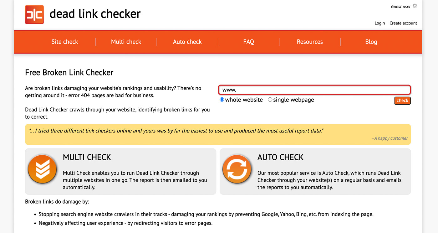 Deadline and broken link checker website