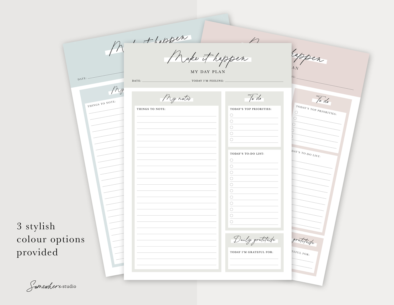 Showing 3 colours available in digitally designed resource