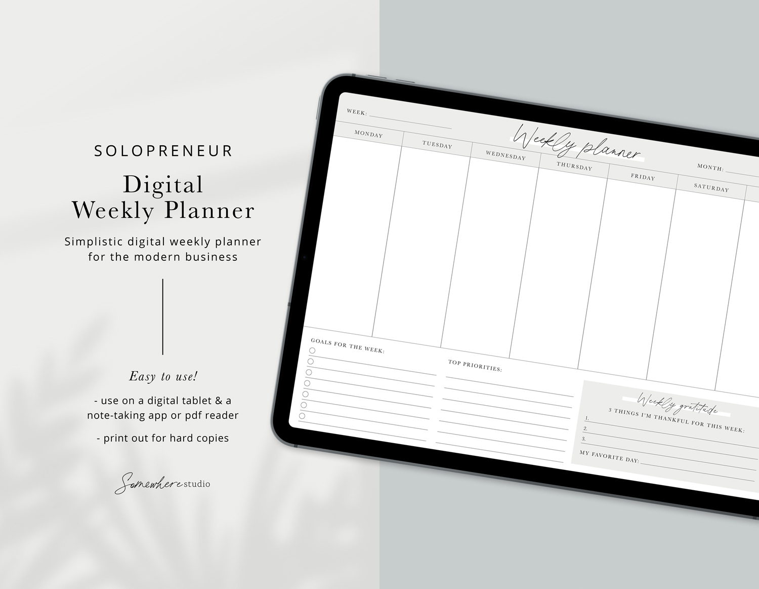 iPad with weekly planner on screen