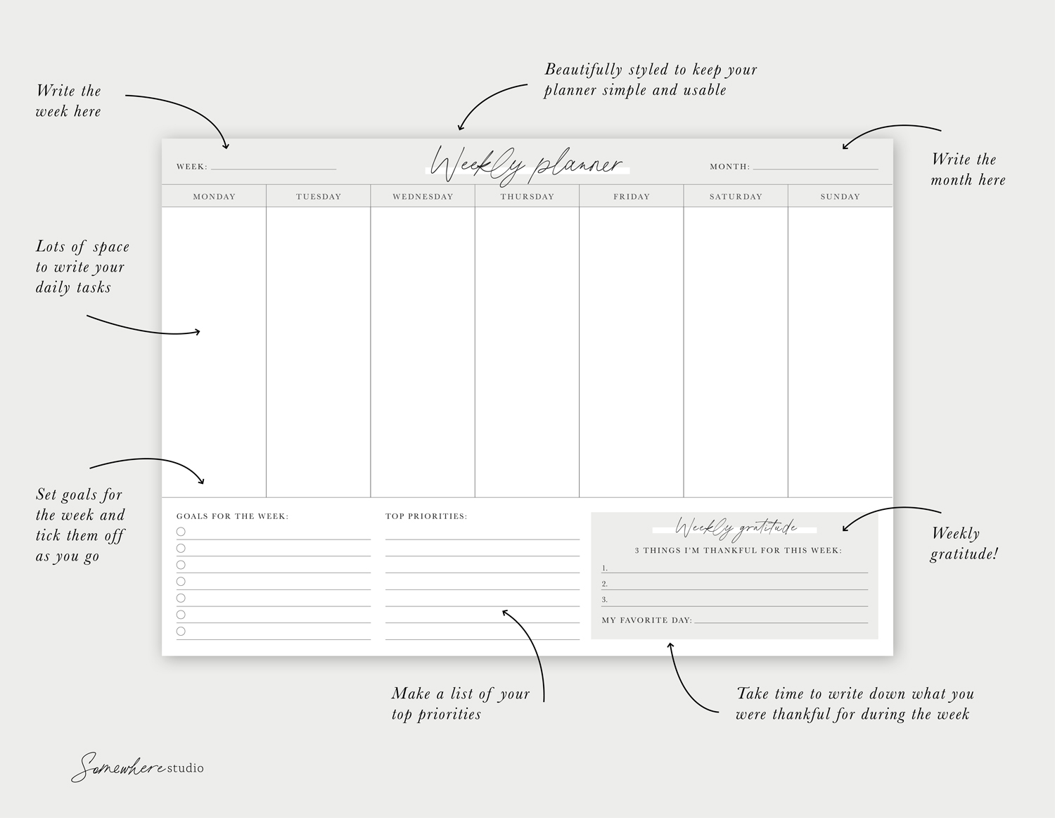 highlighting weekly planner features