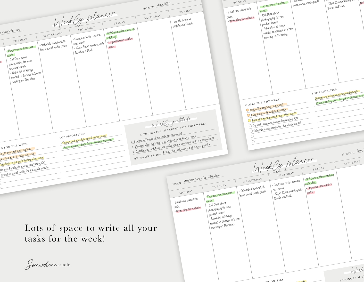 weekly planner filled out with daily tasks