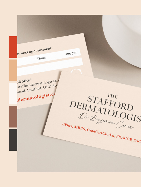 Stafford Dermatologist business cards sitting on desk